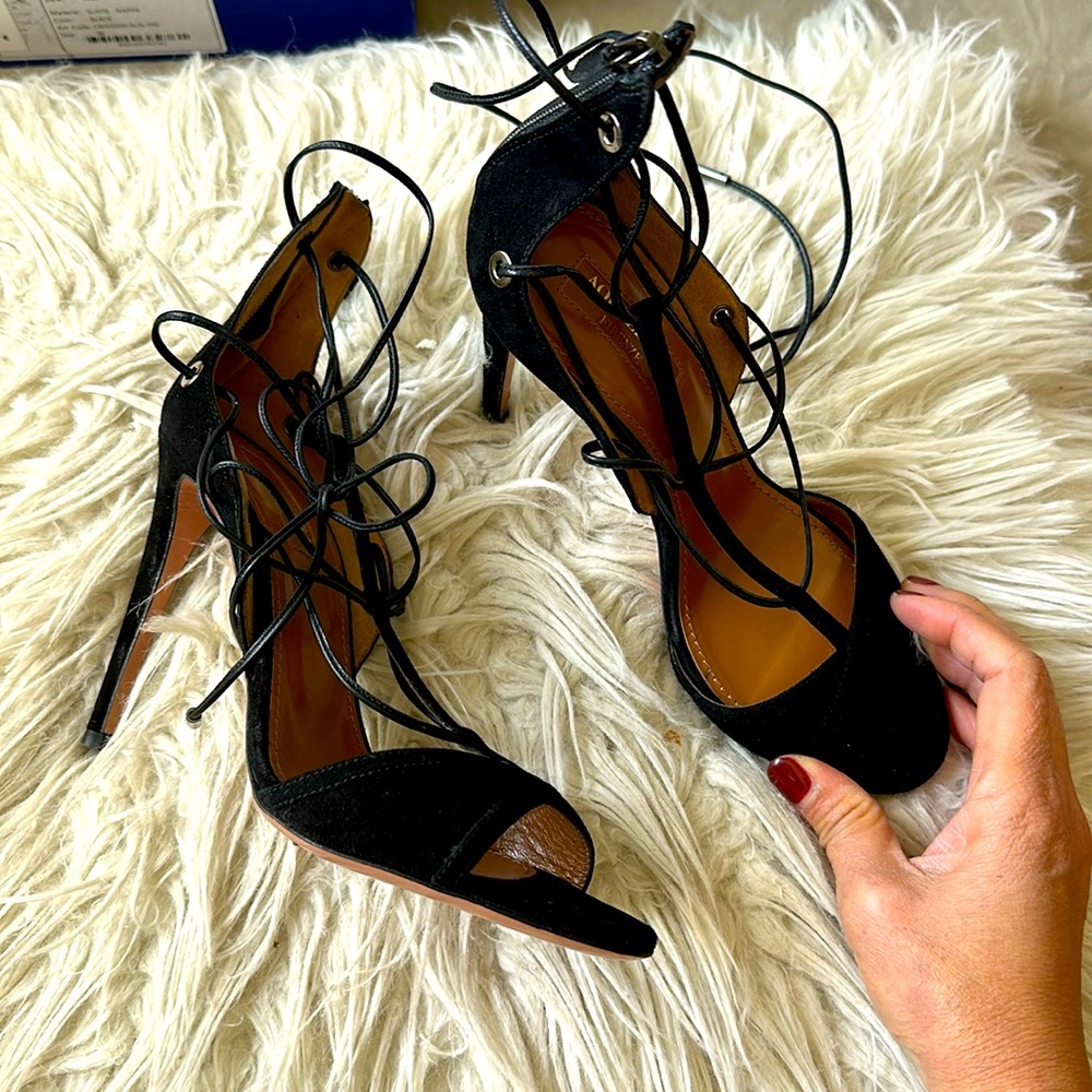 Aquazzura black suede heels